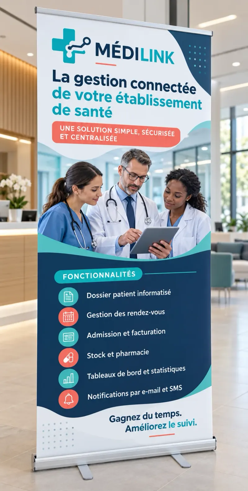 Roll-up Medilink pour un accueil de soins